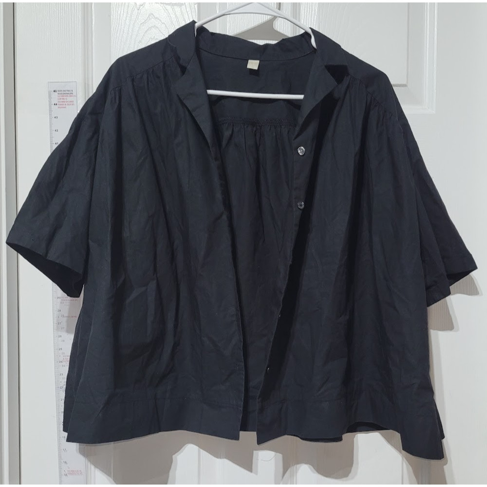 Shorestich button up oversize Boxy Collared Top in Black Linen Med
